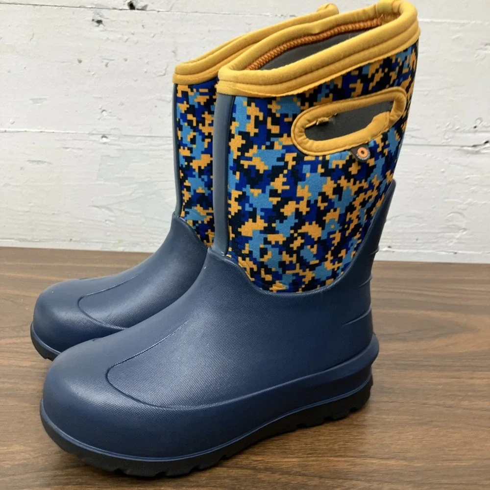 Bogs Grasp New Camo Kids 13 Black Blue Orange Rain Boots Waterproof Outdoors